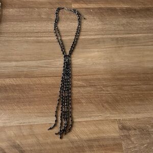 Beaded Tassel Statement Necklace - Black